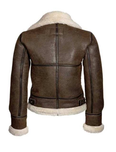 Women's Dark Brown Sheepskin Fur Bomber Leather Jacket