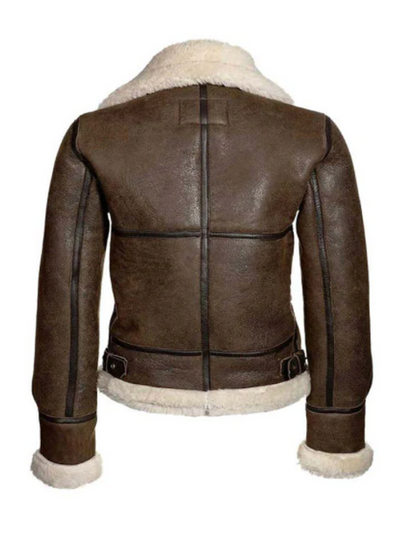 Women's Dark Brown Sheepskin Fur Bomber Leather Jacket