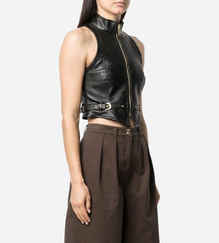 Women's Black Trendy Leather Vest 