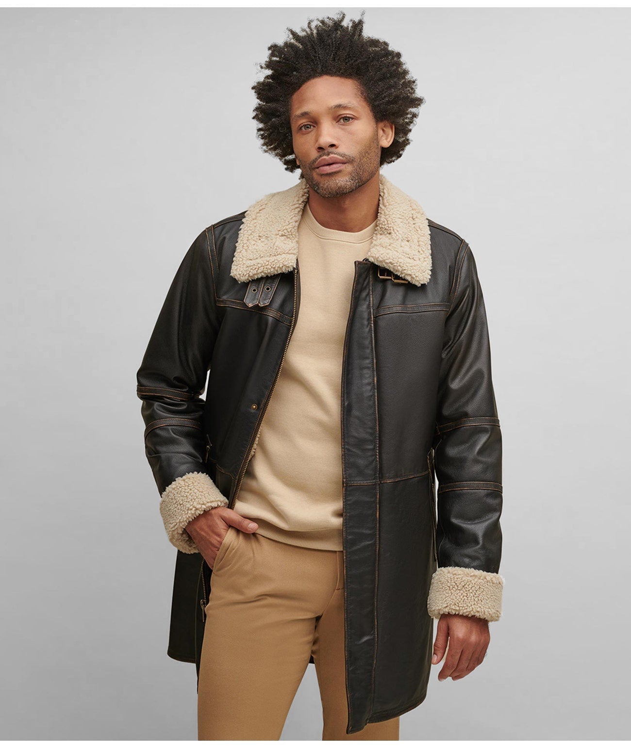 Men's Dark Brown B7 Shearling Leather Coat