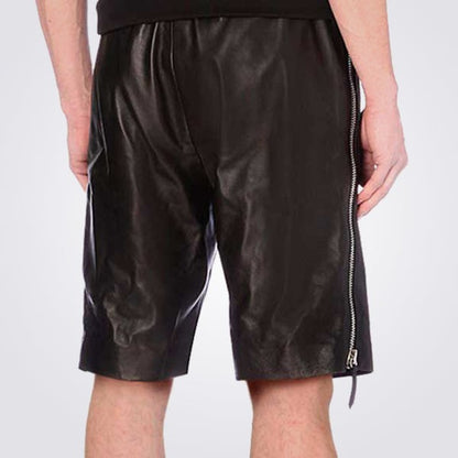 Men’s Black Leather Shorts with Side Zipper Detailing – Avanzar Leather
