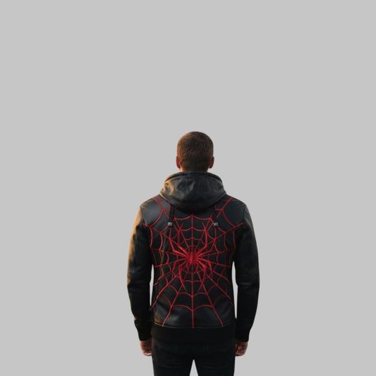 Spider Leather Hoodie Heavyweight Genuine Leather Biker Streetwear Jacket