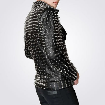 Men’s Full Silver Studded Lambskin Leather Jacket – Avanzar Leather