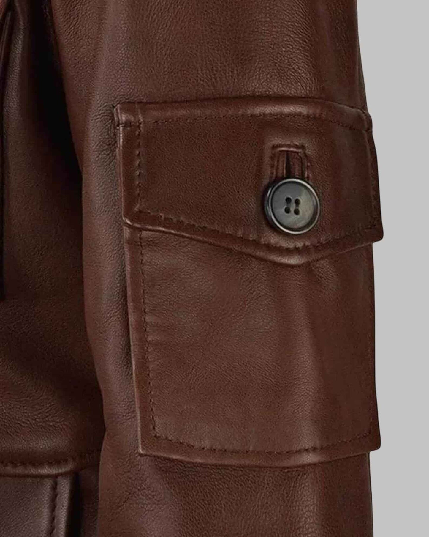 Stay Warm In A Women Brown Sheepskin Leather Military Coat sid view by avanzar leather