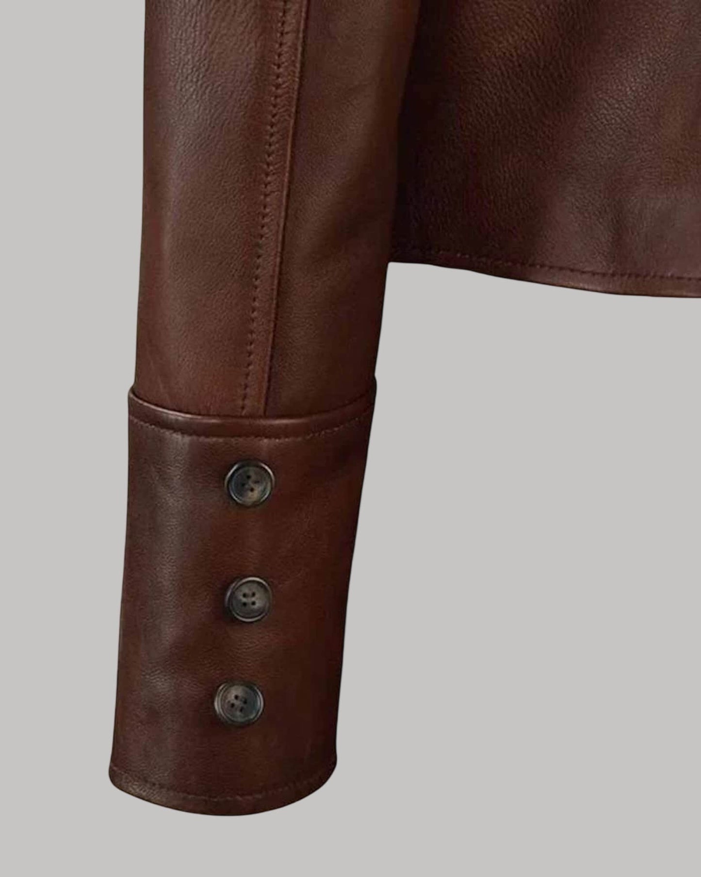 Stay Warm In A Women Brown Sheepskin Leather Military Coat sleeves close-ups by avanzar leather