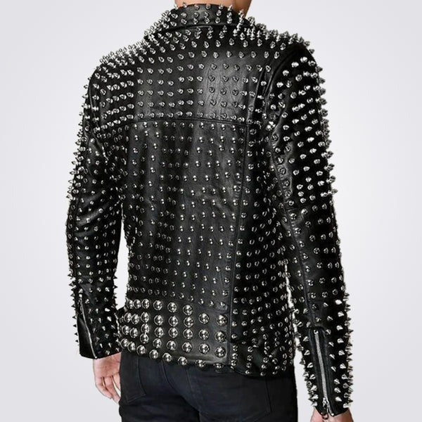 Men’s Full Silver Studded Lambskin Leather Jacket – Avanzar Leather