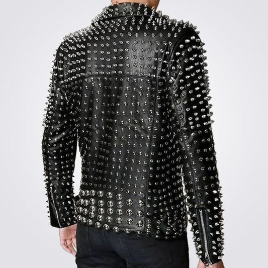 Men’s Full Silver Studded Lambskin Leather Jacket – Avanzar Leather