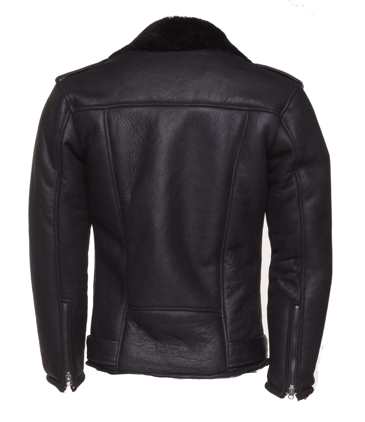 Premium Black on Black Shearling Biker Jacket