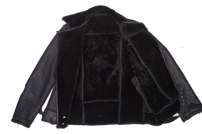 Premium Black on Black Shearling Biker Jacket