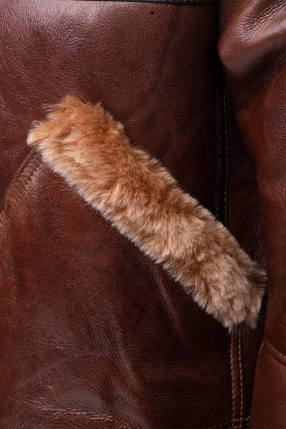 Esa Brown Bomber Sheepskin Shearling Jacket with Large Pockets