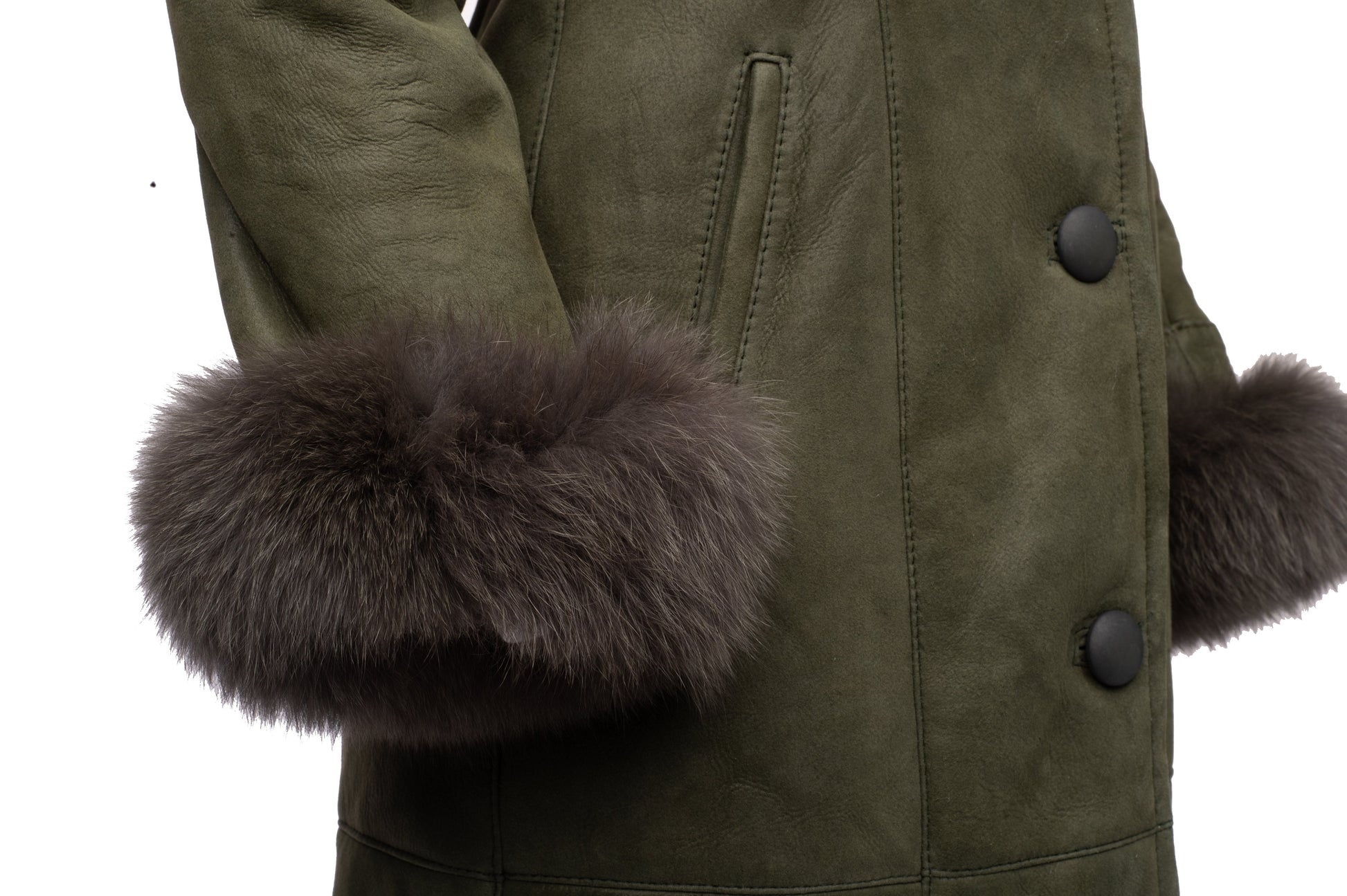 Caitlan's Shearling Sheepskin Long Coat with Fox Fur Trim