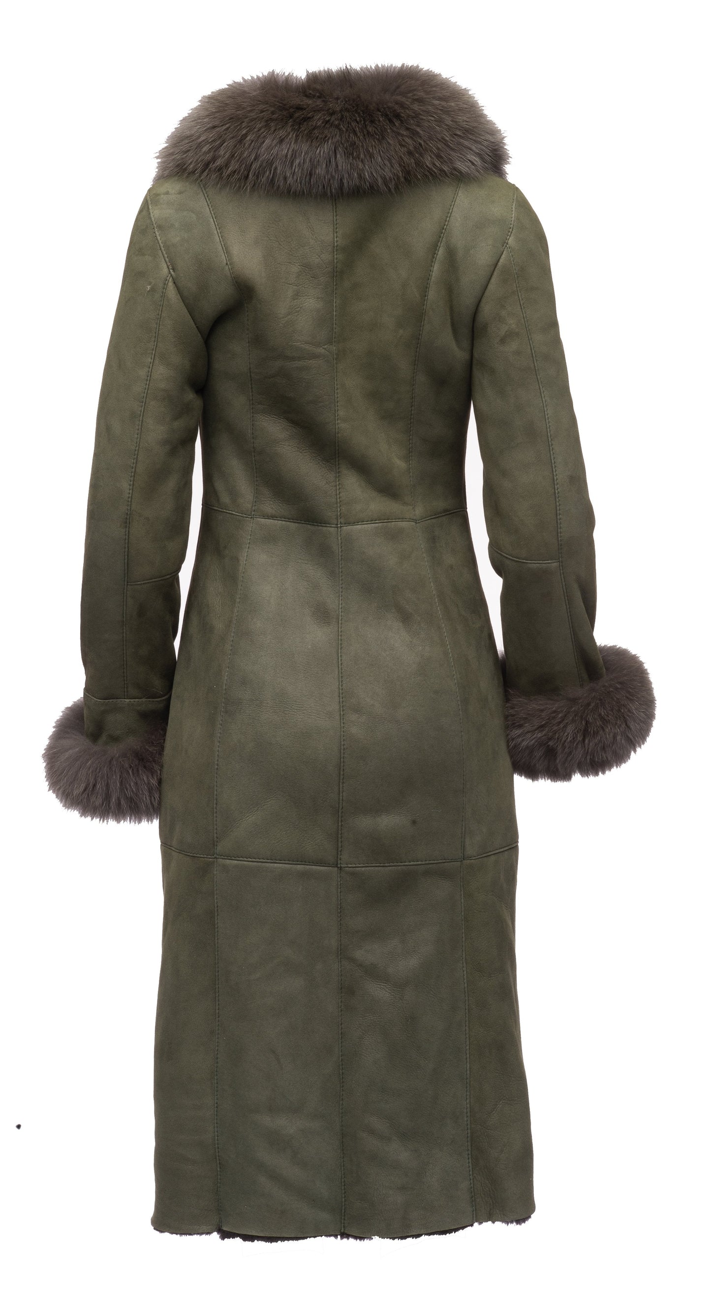 Caitlan's Shearling Sheepskin Long Coat with Fox Fur Trim