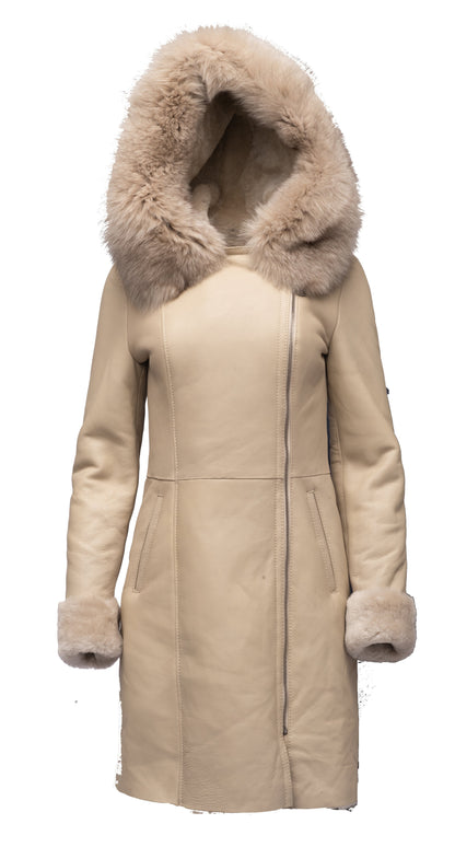 Gracie's Hooded Sheepskin Shearling Jacket with Fox Fur