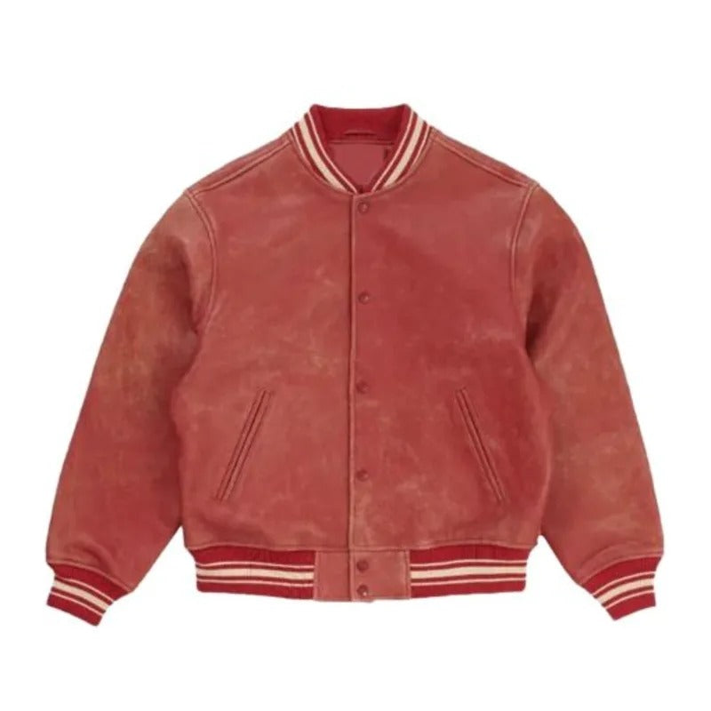 Supreme Worn Leather Varsity Bomber Jacket - Avanzar Leather