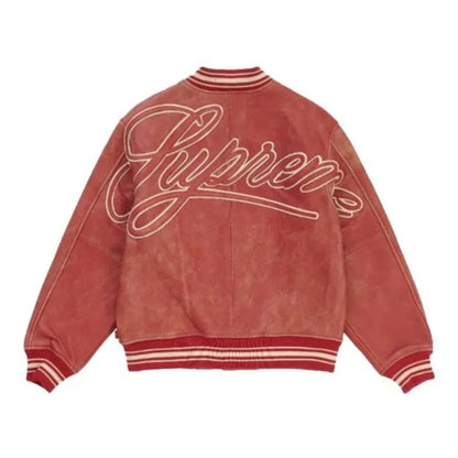 Supreme Worn Leather Varsity Bomber Jacket - Avanzar Leather