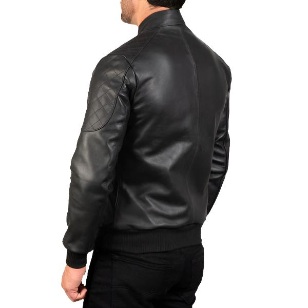 Sven Black Leather Bomber Jacket - Sleek & Modern