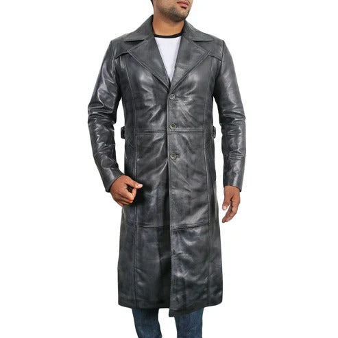 Sylix Distressed Leather Duster Coat Vintage Rugged Appeal