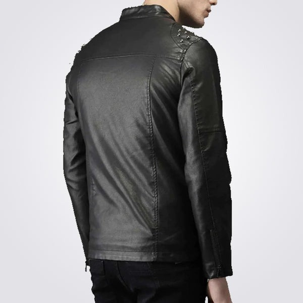 Men’s Tab Collar Studded Biker Leather Jacket – Avanzar Leather