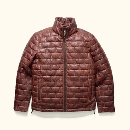 Men’s Brown Puffer Leather Jacket – Warm & Stylish Avanzar Leather