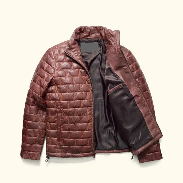 Men’s Brown Puffer Leather Jacket – Warm & Stylish Avanzar Leather