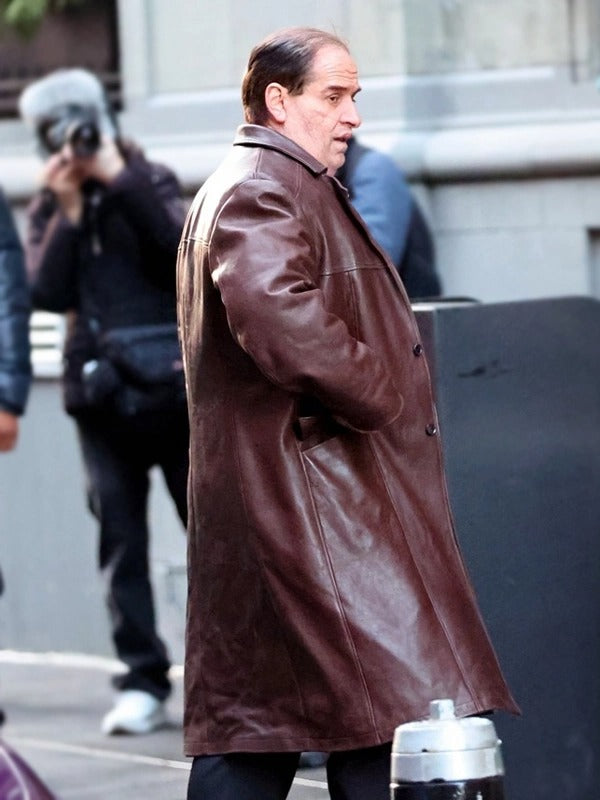 Colin Farrell's The Penguin Brown Leather Coat