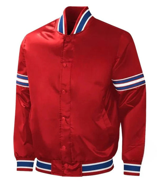 Red Satin Varsity Jacket – Bold & Sporty Avanzar Leather