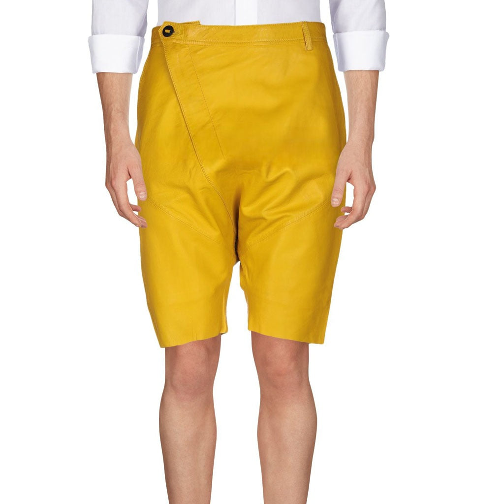 Trendy Men’s Yellow Leather Shorts – Stylish and Comfortable