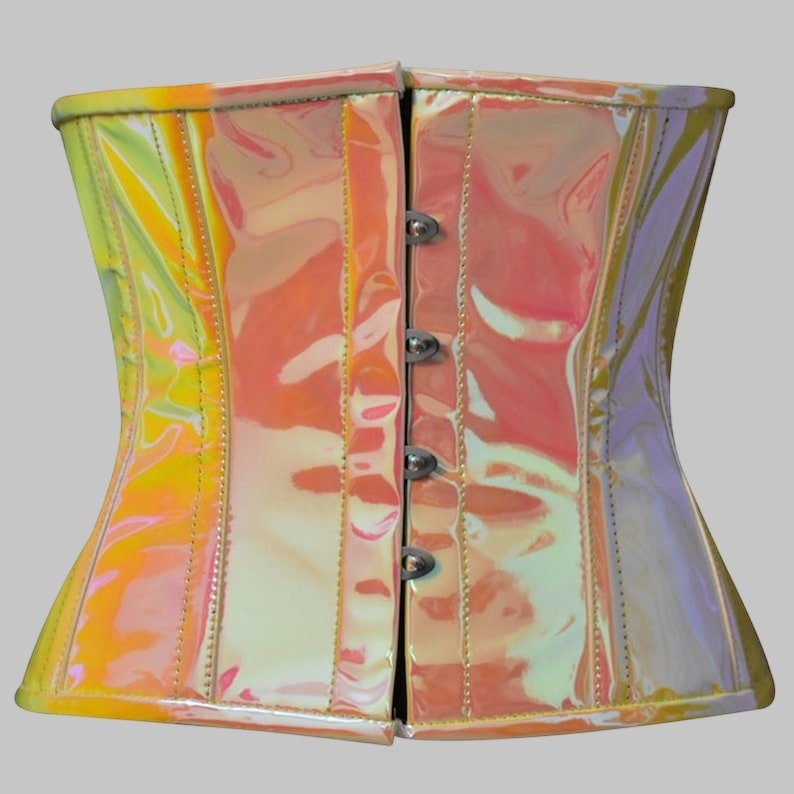 Underbust Cincher Corset PVC Holographic Waist Shaper Steel Boned