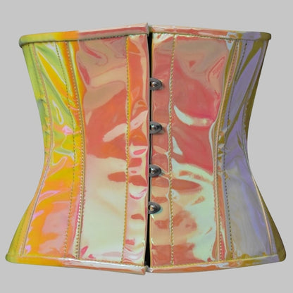 Underbust Cincher Corset PVC Holographic Waist Shaper Steel Boned