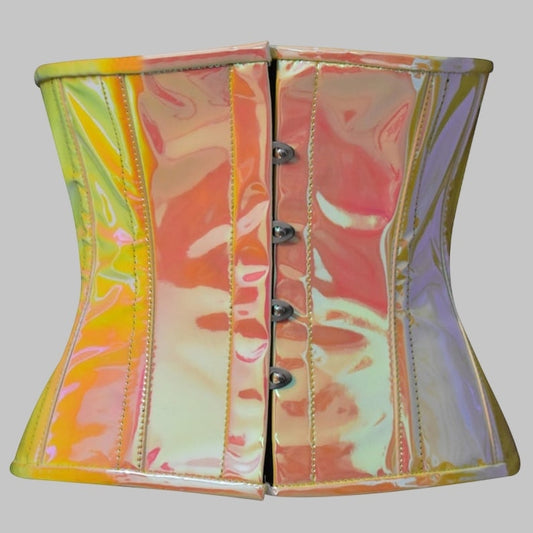 Underbust Cincher Corset PVC Holographic Waist Shaper Steel Boned