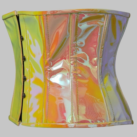 Underbust Cincher Corset PVC Holographic Waist Shaper Steel Boned