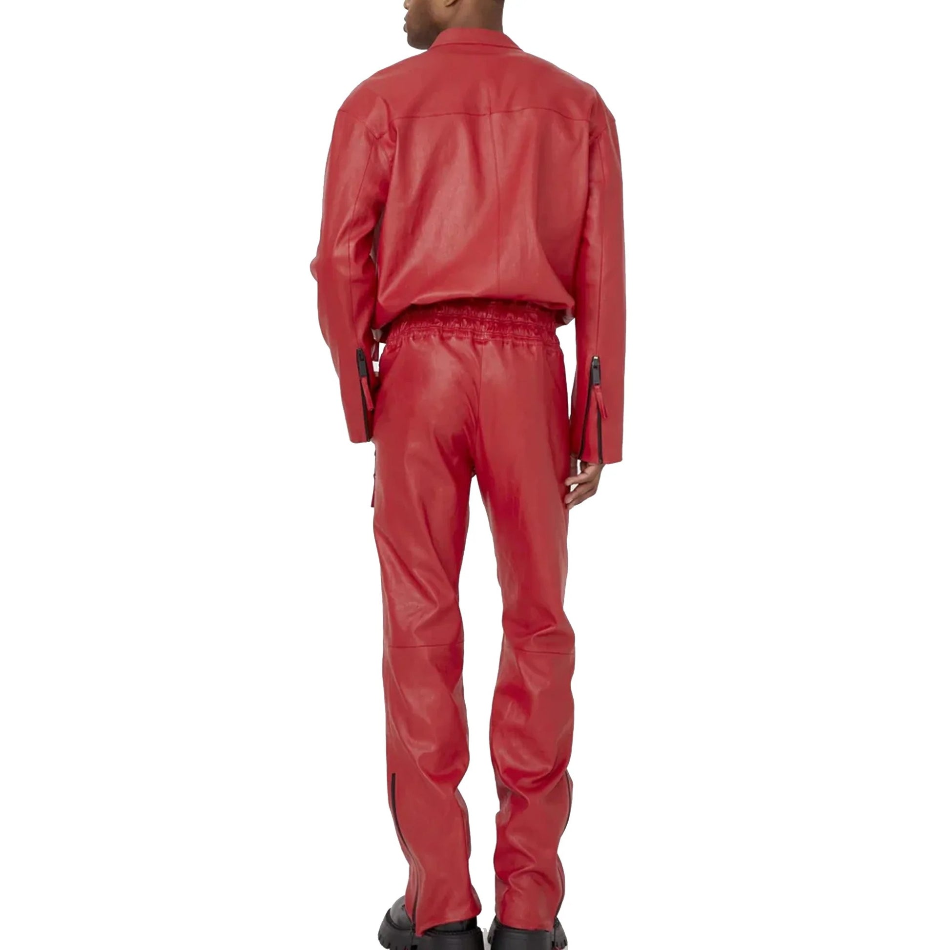 Avanzar Leather Men's Unique Style Red Leather Jumpsuit