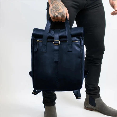 Men’s Blue Genuine Leather Travel Backpack - Premium  Avanzar Leather