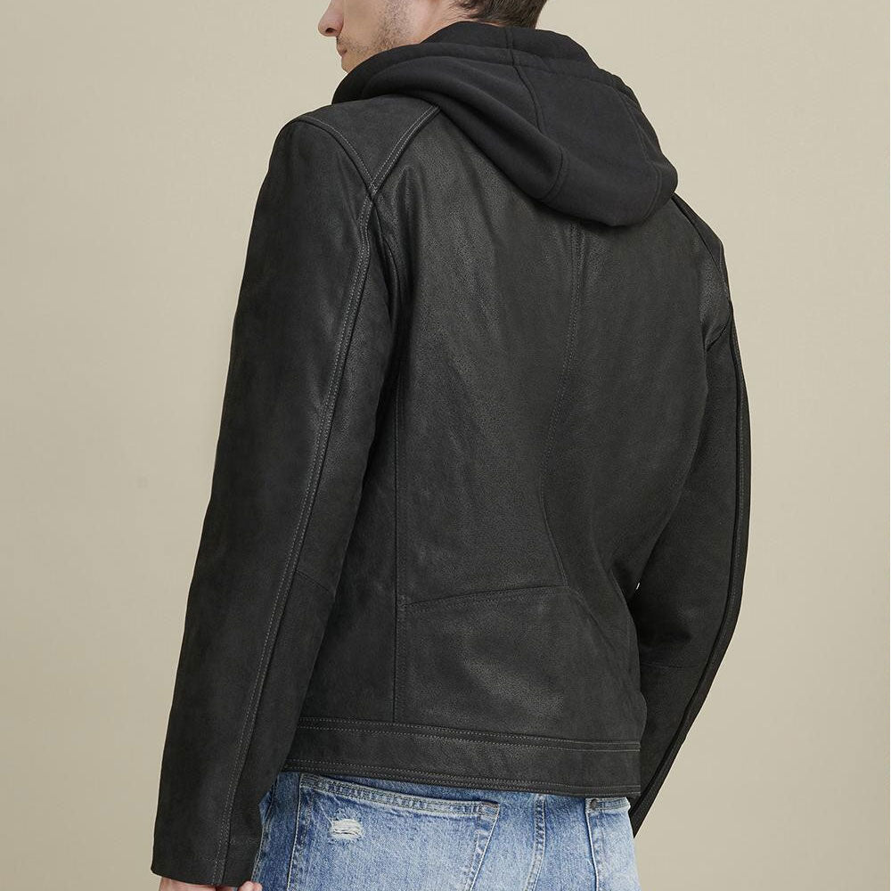 Vintage Hooded Leather Jacket for Men