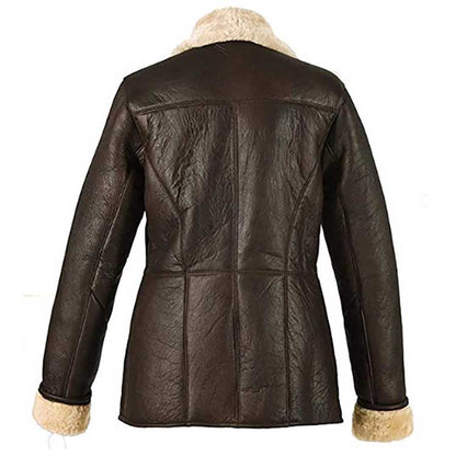 Women's Dark Brown Aviator Leather Jacket with Fur Collar