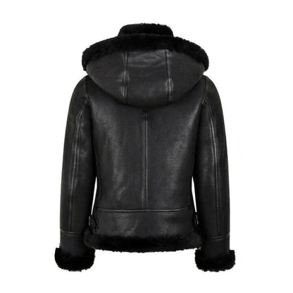 Women's B3 Bomber Hooded Classic Black Shearling Jacket