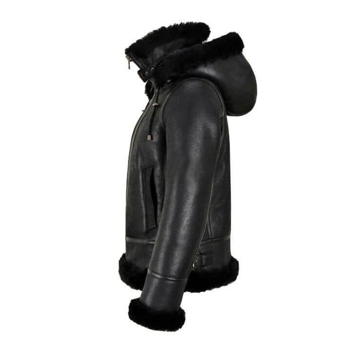 Women's B3 Bomber Hooded Classic Black Shearling Jacket