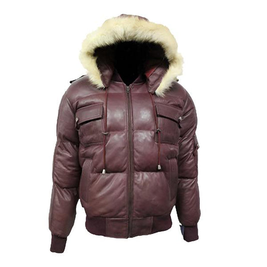 Winter Warm Pilot 6 Puffer Men’s Hooded Lambskin Bomber Jacket