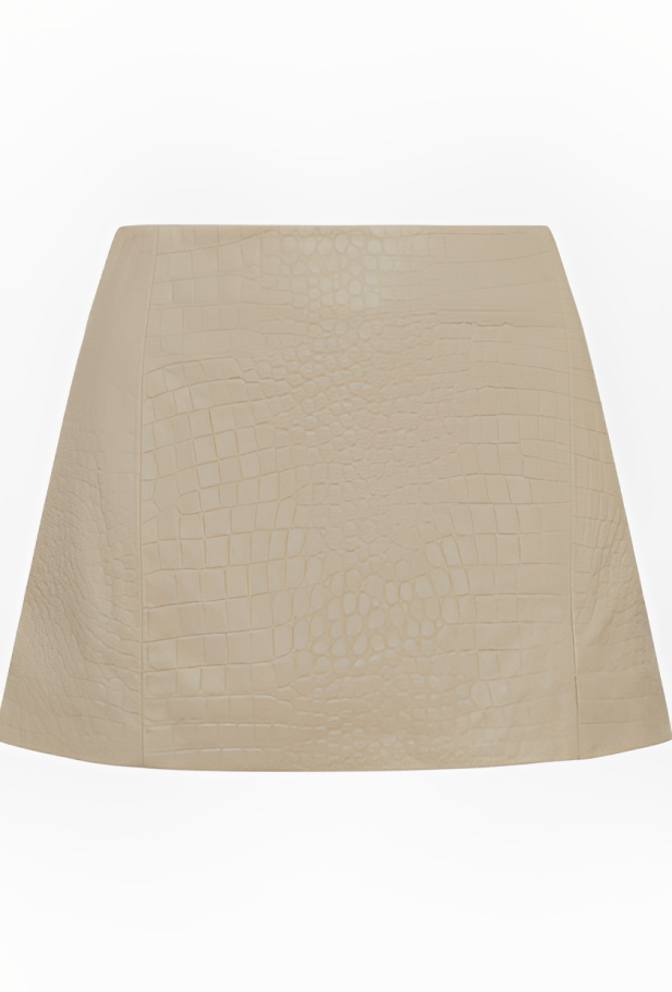 Women's Beige Croc Texture Leather Mini Skirt 