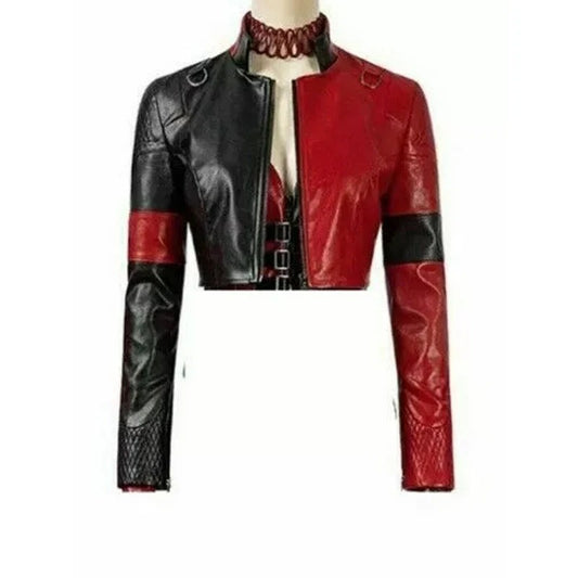 Halloween Style Black and Red Crop Leather Jacket for Women - Avanzar Leather