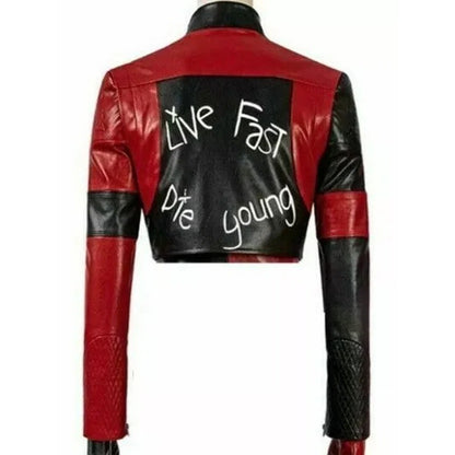 Halloween Style Black and Red Crop Leather Jacket for Women - Avanzar Leather