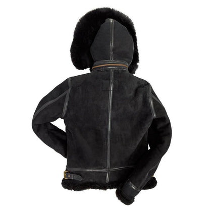 Women’s Hooded B3 Shearling Leather Bomber Jacket - Ultimate Warmth and Style