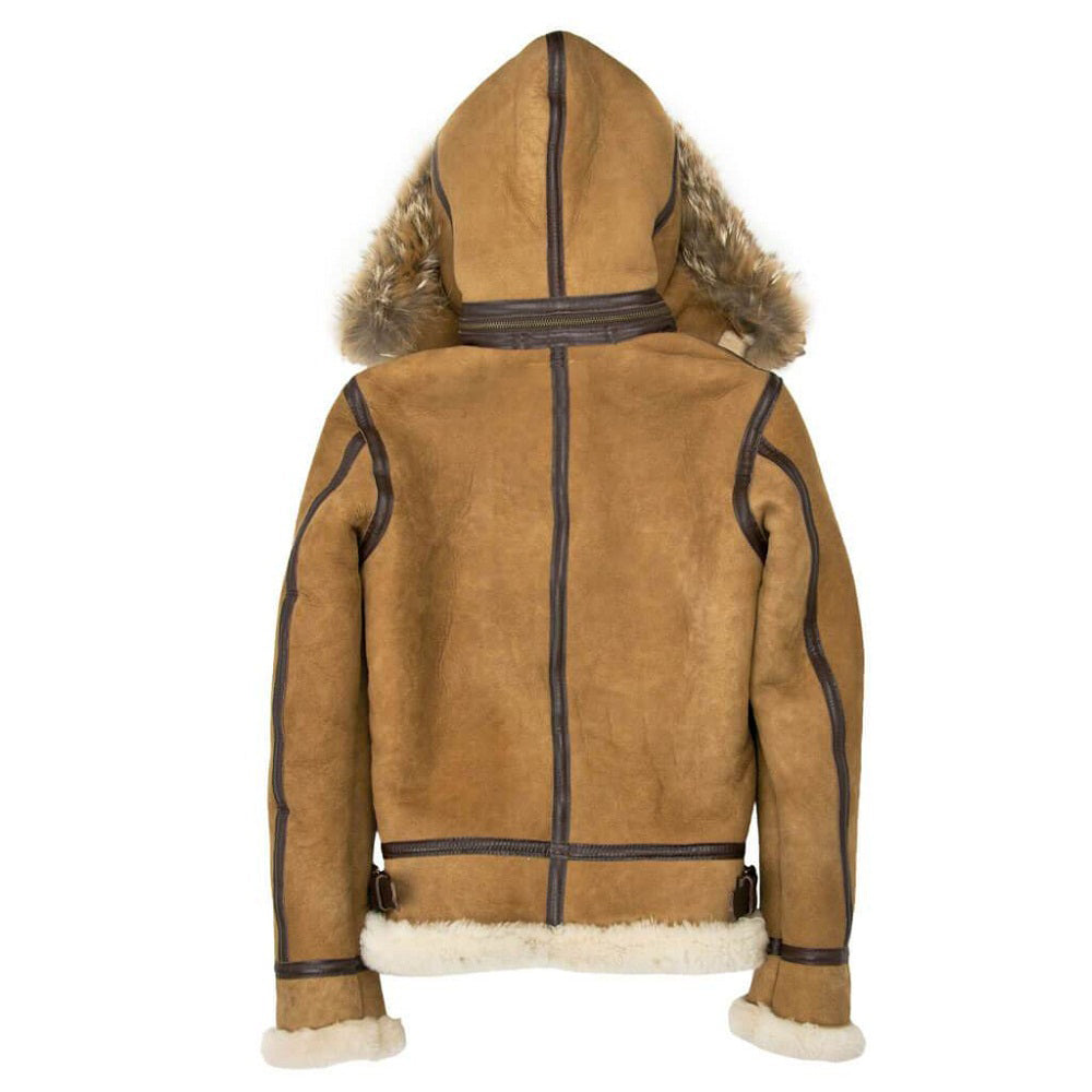 Women’s Hooded B3 Shearling Leather Bomber Jacket - Ultimate Warmth and Style