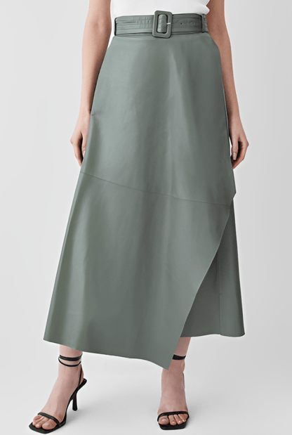 Women's Khaki Leather Maxi Skirt