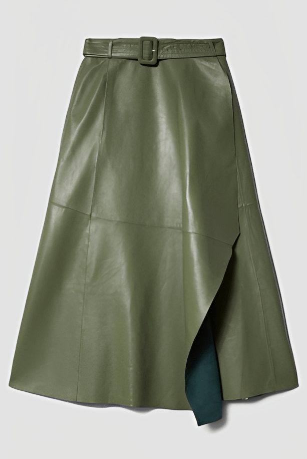 Women's Khaki Leather Maxi Skirt