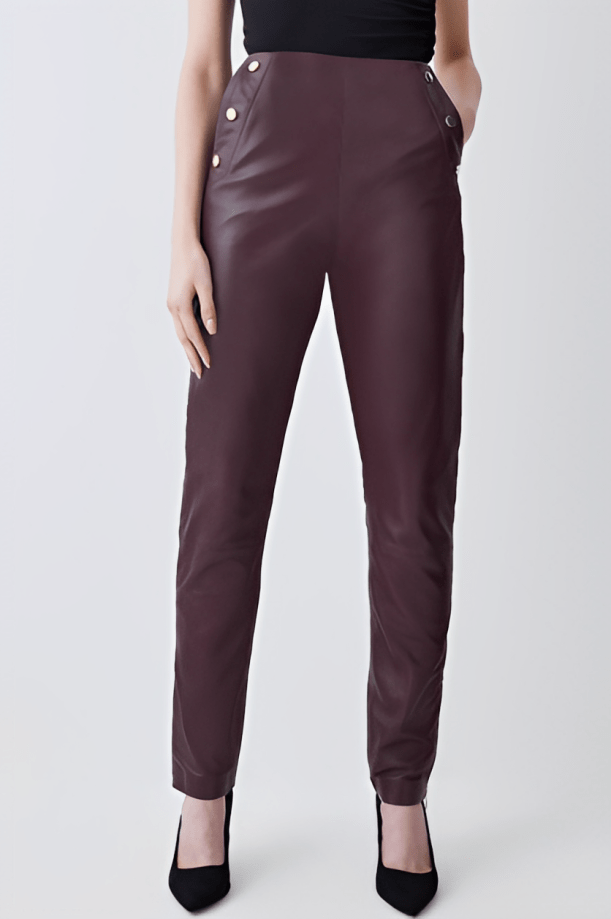 Women's Burgundy Leather Pants with Sleek Fit