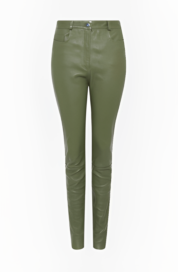 Women's Khaki Leather Pants with Tailored Fit