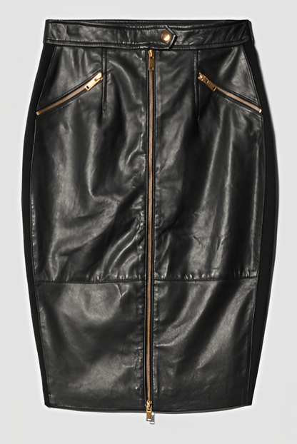 Women's Black Leather Pencil Skirt