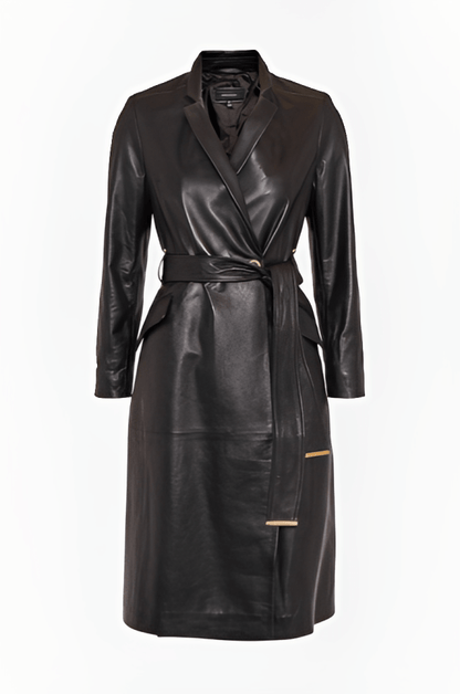 Women's Black Leather Trench Coat