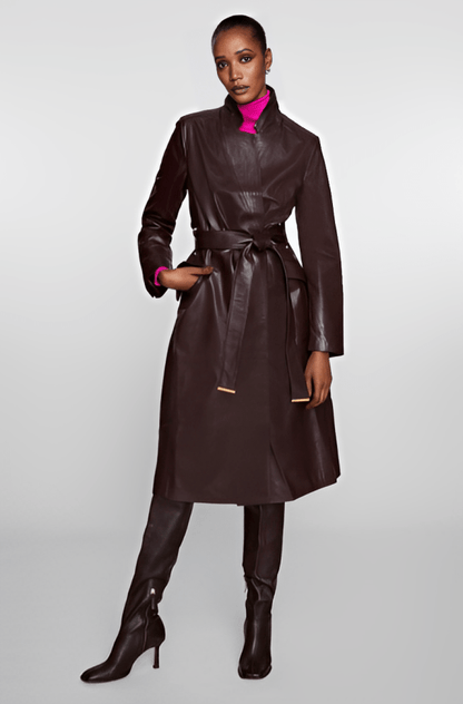 Women's Dark Brown Leather Trench Coat